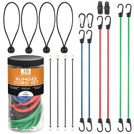 XPOSE SAFETY Set of 18 Bungee Cord Kit Assorted Sizes - 32 in , 24 in , 18 in , 18PK BKBOT-18-X